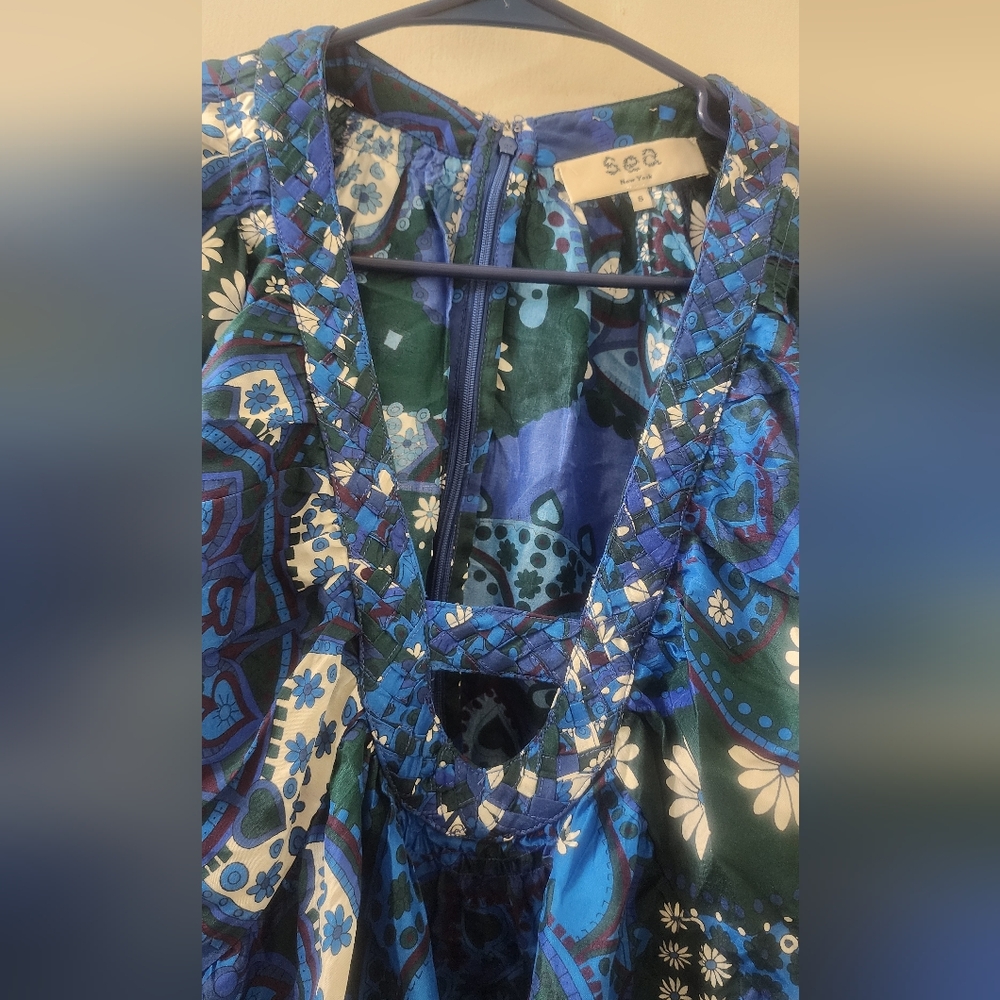 Sea New York Blue Floral Paisley Top, Size Small, 100 %‎ Silk. - Picture 7 of 11